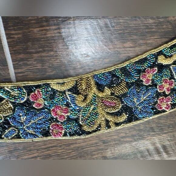 Courtenay Black Beaded Floral Belt asst colored Glass Beads hook n loop SZ 32-34 main image 9